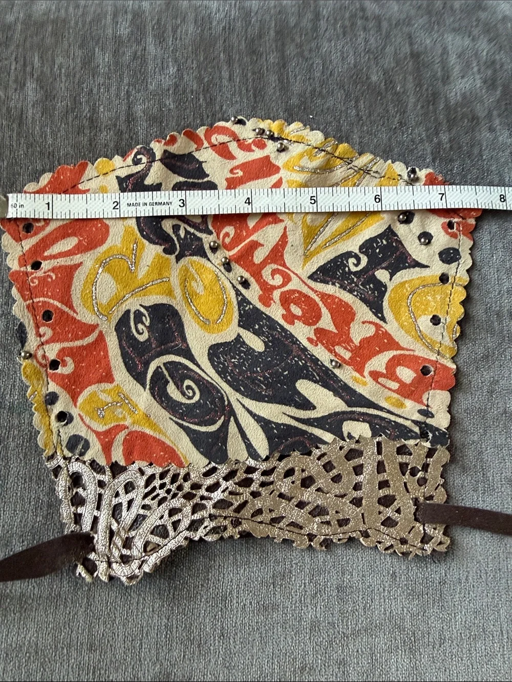 Colorful Printed Leather Wrist Cuff - Multi colour with metal looking studs .